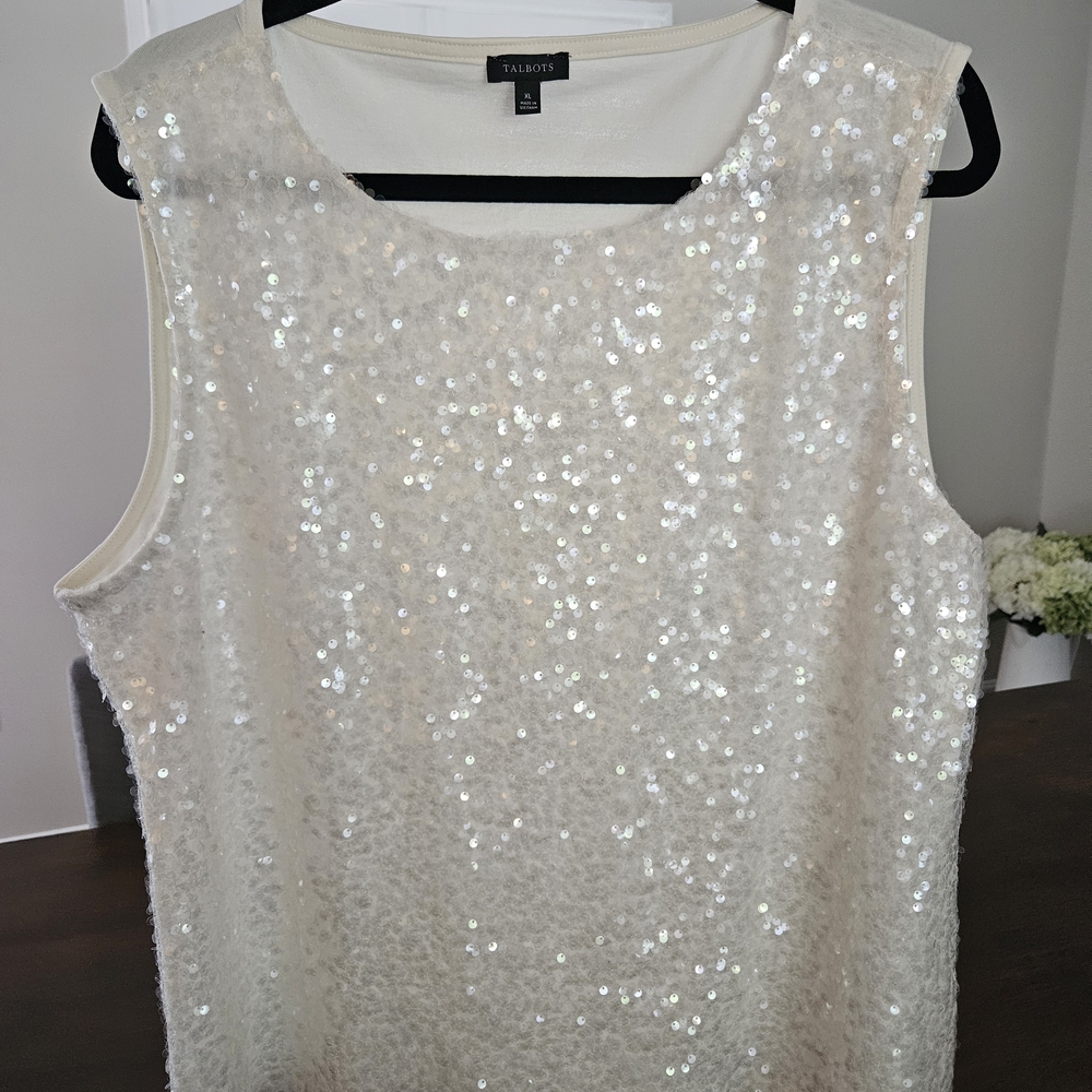 Talbots White Sequin Sleeveless Top
